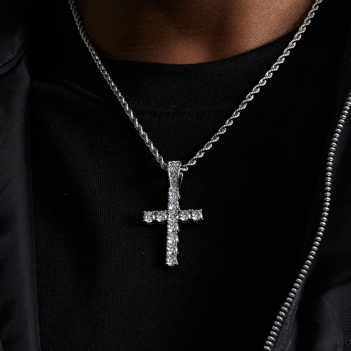 Rhinestone Cross Twist Chain Pendant Necklace for Men & Women, 1 Piece Hip Hop Jewelry for Party, Daily Clothing Decor, Trendy All-match Jewelry for Birthday Gift