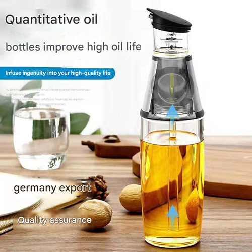 Quantitative Glass Oil Dispenser - Press-Type Measuring Bottle for Cooking Oil & Vinegar, Airtight Leak-Proof Home Kitchen Essentials, Food-Safe Kitchen Gadget