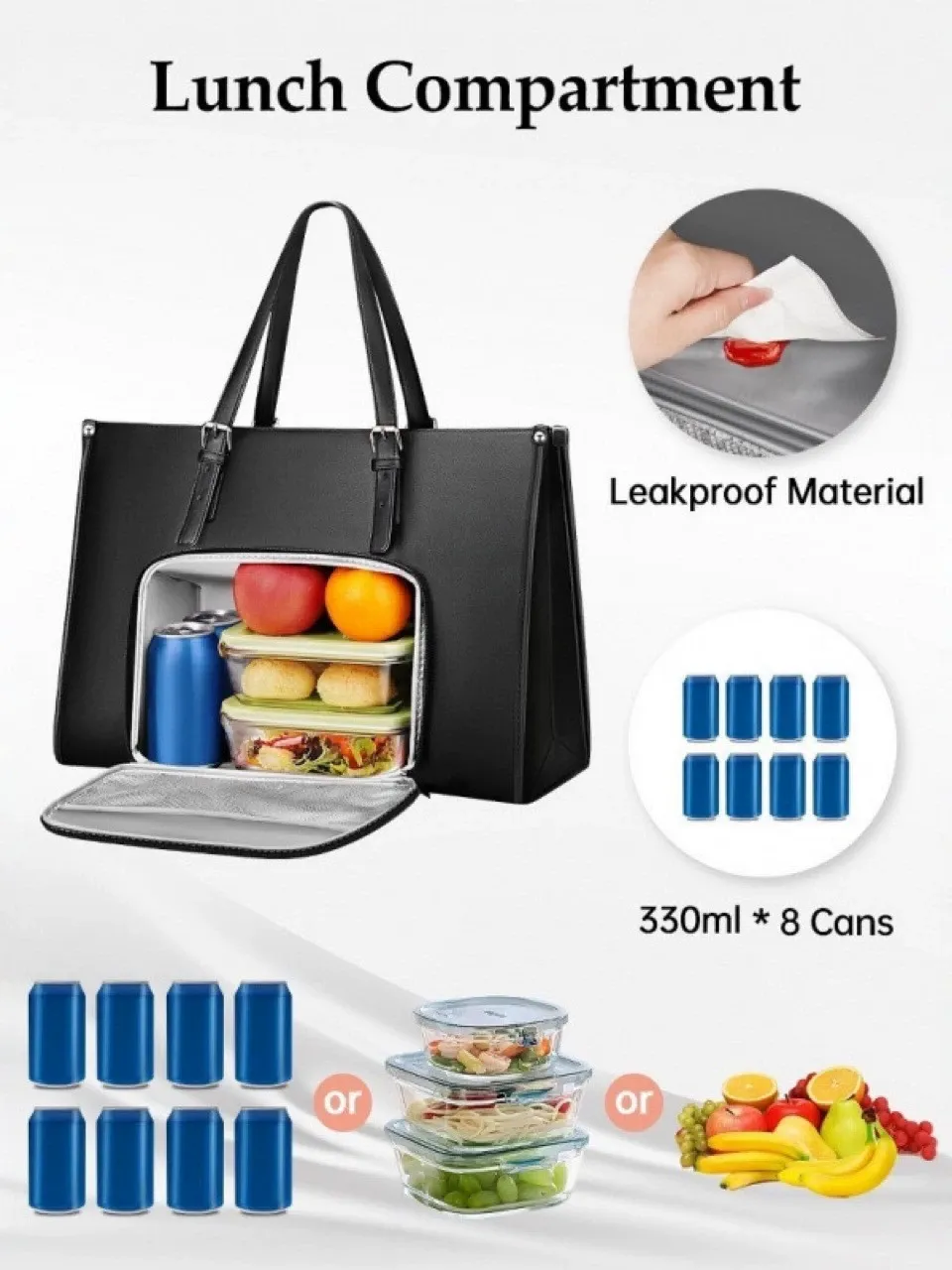 New Insulated Laptop Tote Bag - Sleek Stylish Design, Large Capacity for Travel & Lunch, Multi-Compartment Thermal Bag, Practical Trendy Carryall