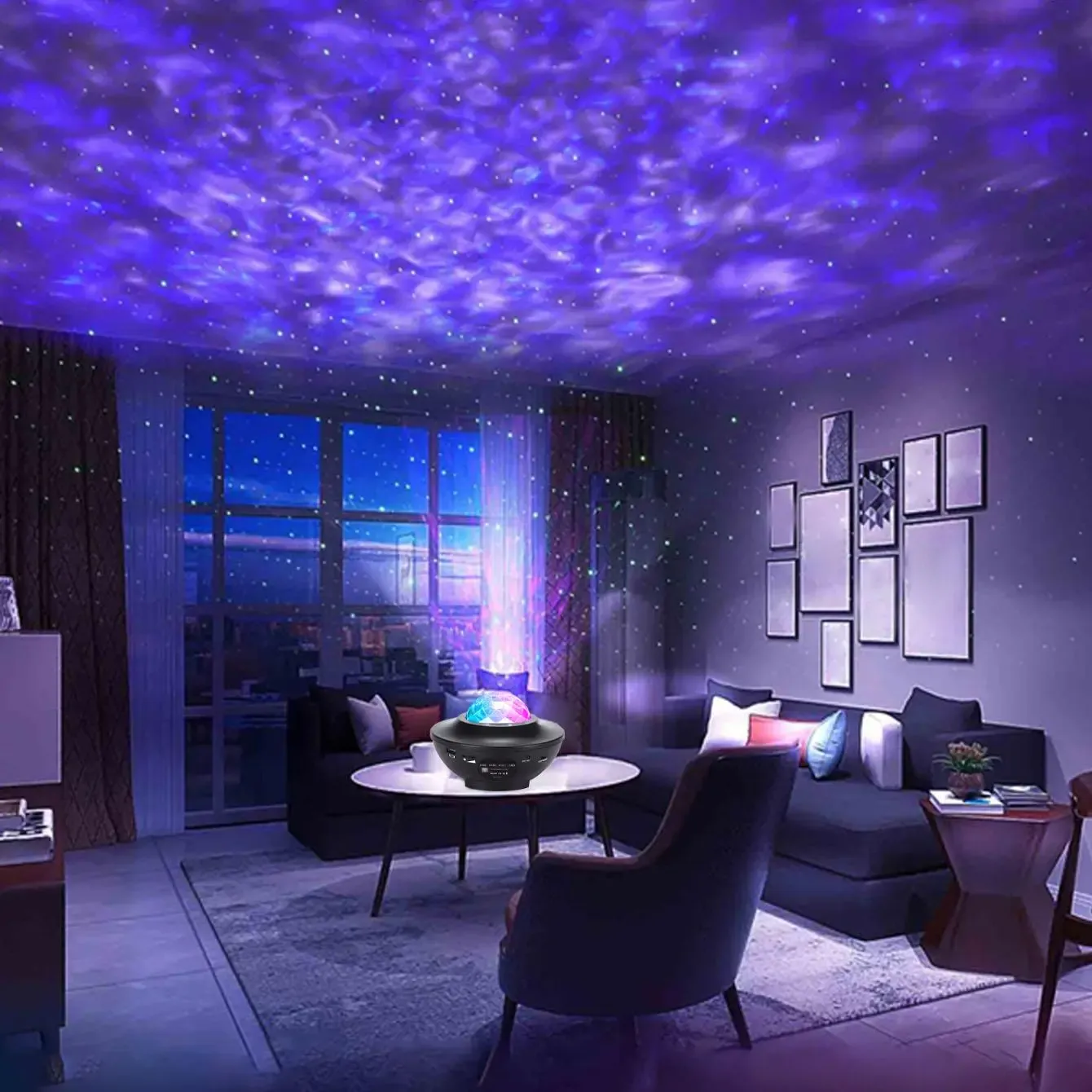 USB Powered Projector lamp, LED Water Wave Starry Sky Effect Night Light, Led Lights Music, Party Lighting Decoration with Remote Control