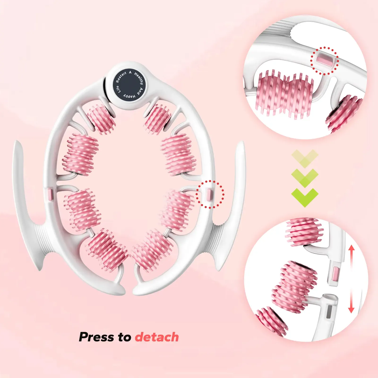 Merach Manual Push-Pull Roller Relaxing Deep Tissue Massage Cellulite Massage Tool Ring for Thigh Calf & Waist Foam Roller for Daily Stretching & Recovery Body Care Pink Summervibes