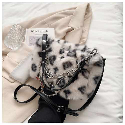 Ladies' elegant and casual plush material Boston bag, fashionable and easy to match for daily use, chain decoration shoulder bag, crossbody bag