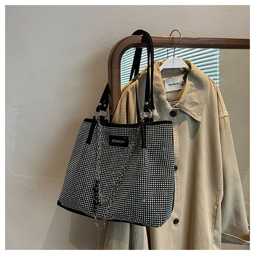 Elegant Shoulder Bag for Work & Back To School, Fashionable Chain Strap Design Large Capacity Shoulder Bag for Party, Dating, Casual Trendy Commuting Bag, Ladies Purse Tote Bag for Women, Studded Bag, Crossbody Chain Bag