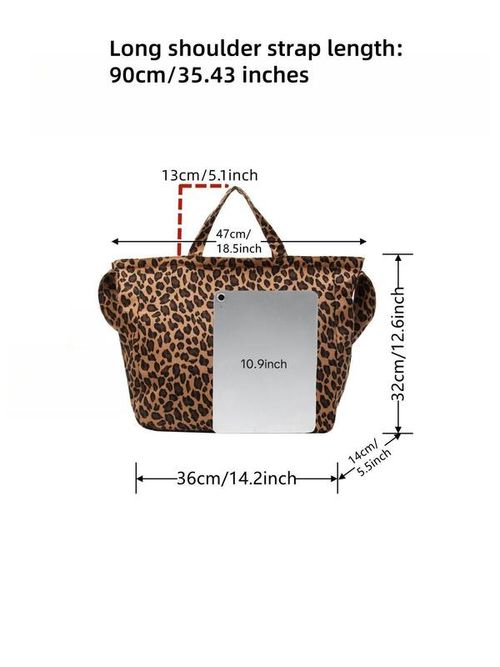 Women's Fashion Leopard Pattern Tote Bag, Casual Large Capacity Shoulder Bag for Daily Life, Trendy All-match Handbag for Commuters and Students