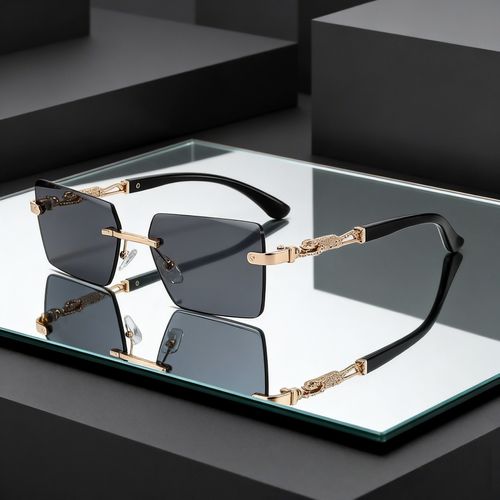 Men's Square Glasses, Classic Fashion Glasses, Casual Fashionable Rimless Glasses for Everyday Use, Fashion Accessories for Outdoor Activities, Stylish Trendy High Quality Eyewear