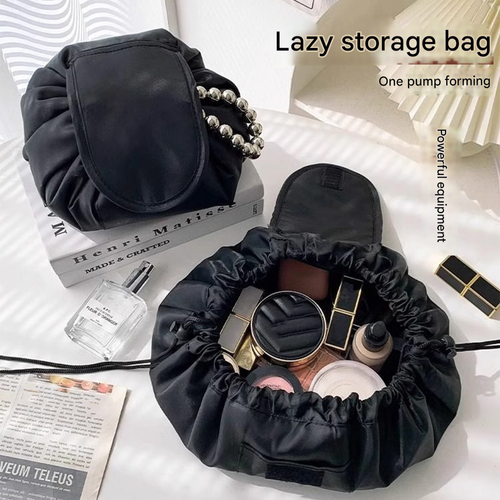 Hot selling lazy makeup bag | portable travel toiletries drawstring bag | new large capacity women's drawstring storage bag lazy makeup bag one draw into shape bag and small bead chain
