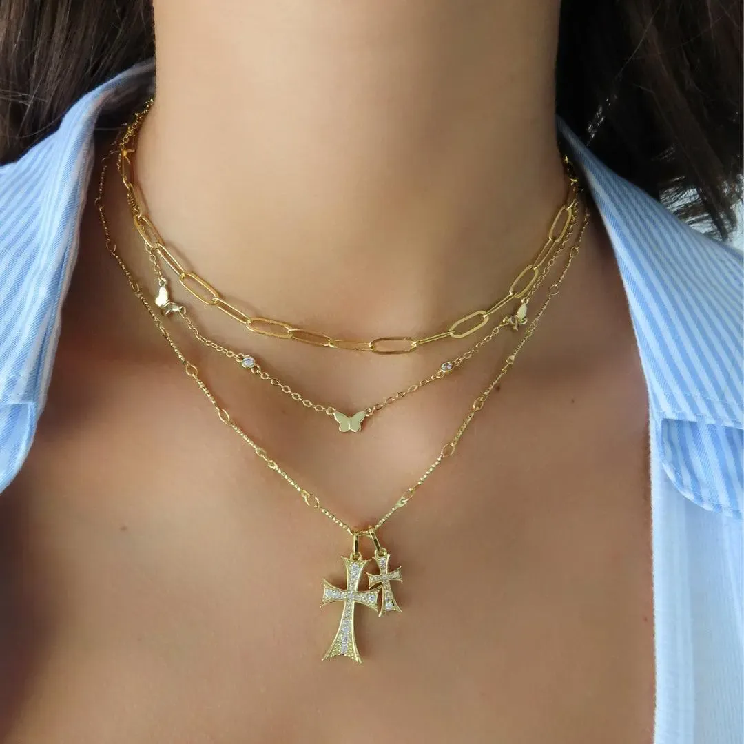 Gold  Plated Stainless Steel Women's Hypoallergenic Double Cross Me Necklace