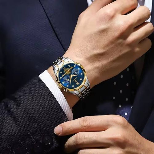 Men's Business Fashion Round Dial Stainless Steel Strap Quartz Watch, Waterproof Luminous Chronograph Watch with Box, Wristwatch for Party, Daily Decor, Trendy Watch