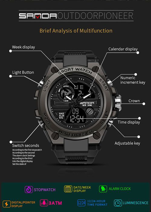 Men's Sportive Digital Watch, Fashionable Digital Watch with Luminous Dial & Alarm & Date Display Function, Waterproof Watch for Men with Box, Sporty Waterproof Watch (without watch box)