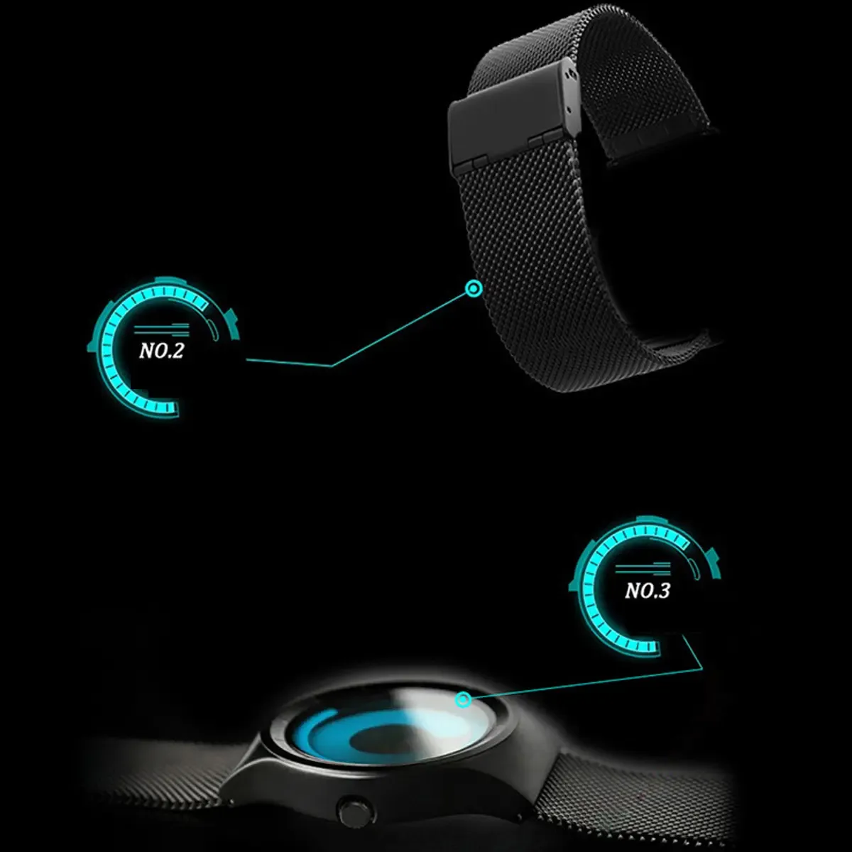 Mens Futuristic Minimalist Watch with Creative Rotating Disk Dial and Blue Gradient Design Perfect Birthday and Valentines Day Gift for Him Modern Stylish Everyday Accessory for Trendy Men