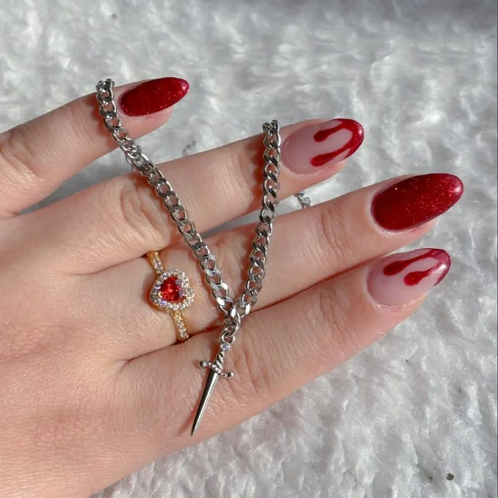 Heart Arrow Necklace - Couples Matching Hypoallergenic Red Zircon Love Sword Pendant Titanium Steel Choker  Dainty Chic Gift for Her & Him