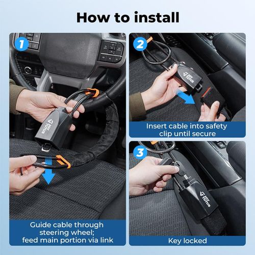 Universal Anti-Theft Car Steering Wheel Lock with 3 Keys for Security Fit Most Vehicles Truck SUV Van Black