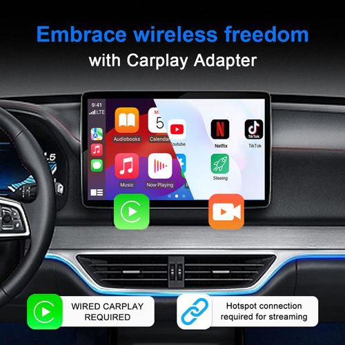 2025 Wireless CarPlay Adapter – Converts wired CarPlay to wireless | Compatible with iPhone and Bluetooth-wifi | Plays YouTube, Netflix, TikTok