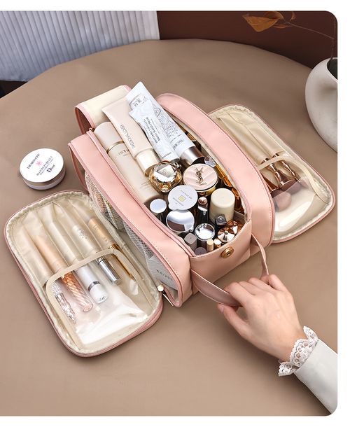 New PU Three-Layer Makeup Bag | Double-Zip Portable Handheld Organizer | High-End Aesthetic Cosmetic Case for Travel & Daily Use