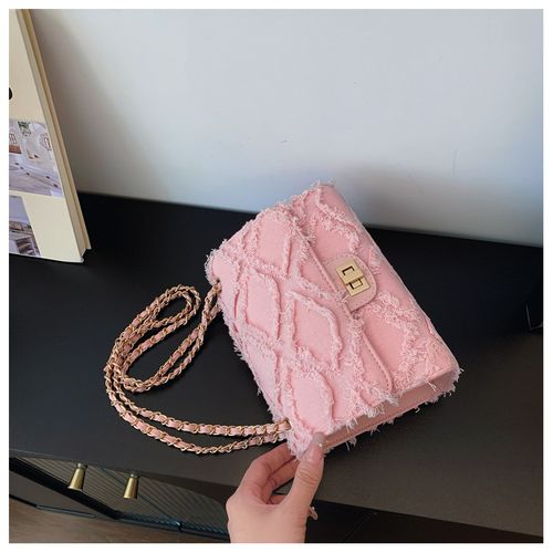 Women's Fashion Chain Strap Denim Rhombus Rough Edge Shoulder Bag, Casual Versatile Solid Color Underarm Bag, Trendy Daily Commuting Bag, Girl Fashionable Bag, Denim Crossbody Bags