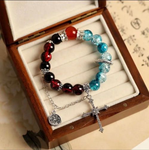 Red Blue Aura Quartz Bracelet - Unisex African Energy Stone for Wealth & Protection, Gradient Healing Wrist Gift