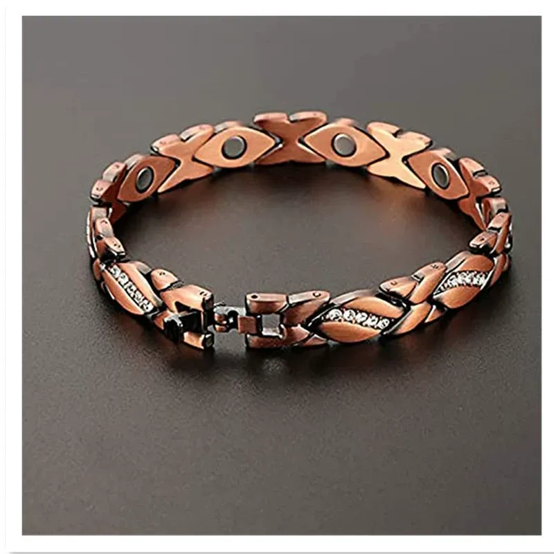 Women's leaf bracelet, pure copper magnetic bracelet with diamonds, 3500 gauss effective magnet, outdoor fun