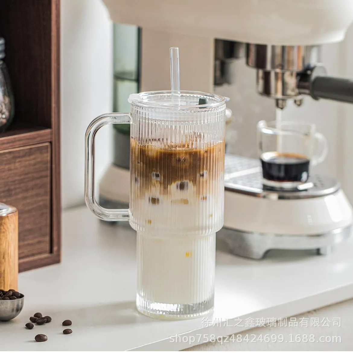 2025 Premium Giant Handle Straw Glass Tumbler  1.5L Large Capacity  Chic Aesthetic for Office Coffee & Daily Use
