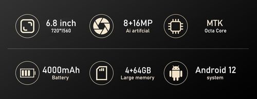 Fuffi-S24 Pro Smartphone, 6.8 Inch Android 12.0 Phone with Stylus, 6+64GB ROM, 8+20MP Camera, Dual Card, 4G Network Phone