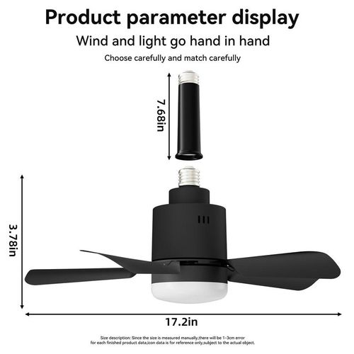 Socket Fan Light Portable with Remote and Intelligent(mobile phones)control,E27 Celling Fan with 1000 Lumens light,Safety Rope for Bedroom, Kitchen, Living Room and Baby Room