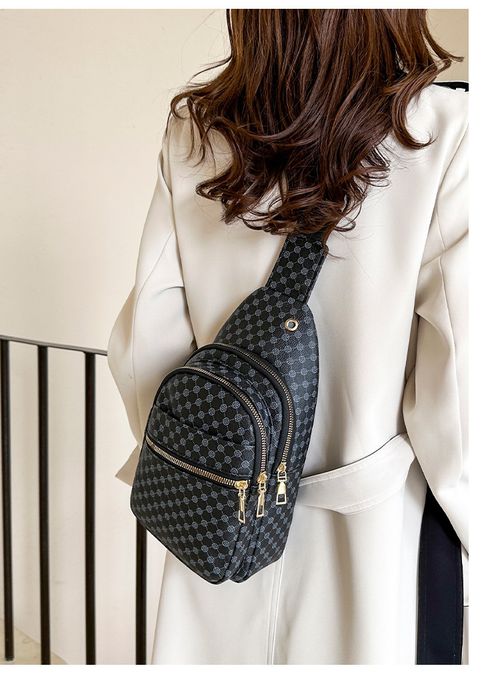 Men's Casual Geometric Pattern Bum Bag, Simple Matching PU Fanny Pack, Portable Travel Bag, Student Men's Chest Bag and Waist Bag, Belt Bag