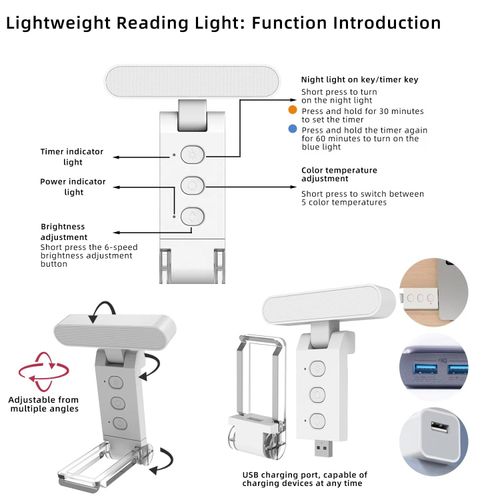 Portable USB Rechargeable 2-in-1 LED Book Light - Clip-On Bookmark Design, Foldable Compact Reading Light for Bedtime, Travel & Study
