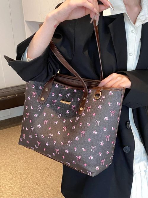 Women's Elegant Floral Bow Pattern Handbag, personality versatile Daily Shoulder Bag, simple exquisite Casual Fashion High quality Daily Commuter Bag, Casual Handbag Satchel, Casual crossbody bags