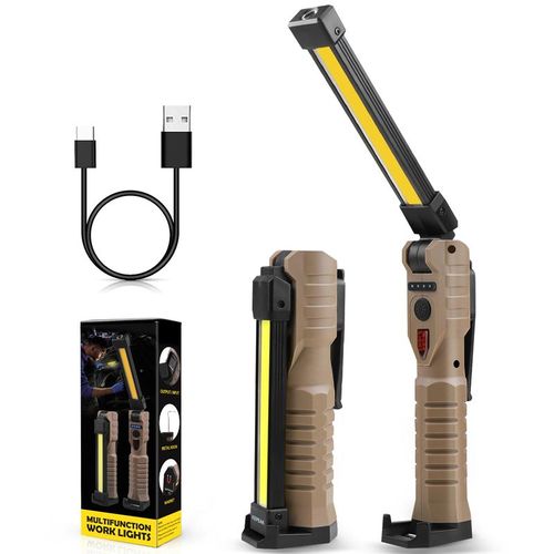 Rechargeable Flashlights, LED Work Lights with Magnetic Base & Hanging Hook, 180°Rotate, 5 Modes, Work Light Mechanic Flashlight, khaki