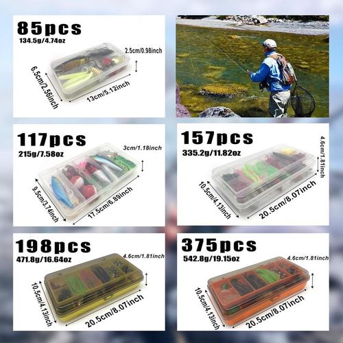 Artificial Fishing Lure Kit, 375pcs Fishing Lure Set, Fishing Gear Set, Fishing Accessories Including Spoon Lures, Soft Plastic Worms, Crankbait Jigs, Fishing Hooks