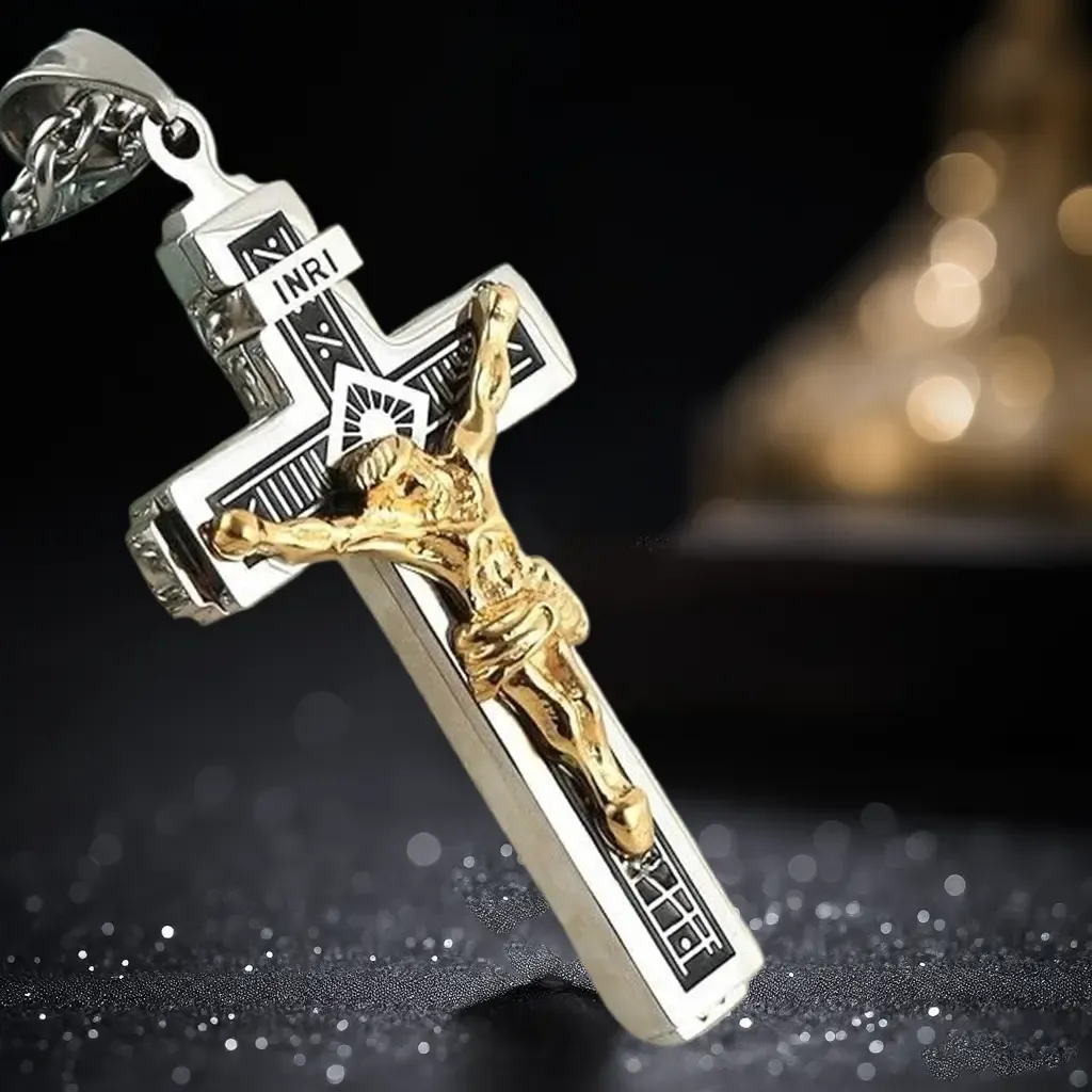 Men's Minimalist Faith Cross Necklace - Stainless Steel with Inscriptions, Durable Fashion Accessory | Halo Accessories