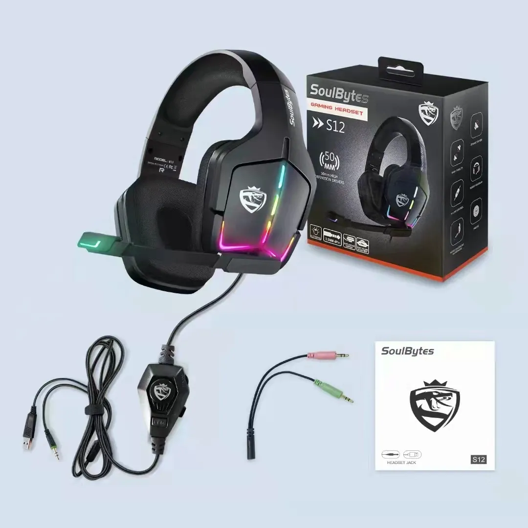 Wired Gaming Headset, Noise Canceling Headphones with Wireless Microphone, Wired Game Headset with RGB LED Light for Xbox One Series X and S PS4 PS5 PC Switch, Electronic Device Game Accessories, New Tech Gadgets