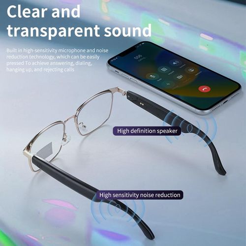 VUB Bluetooth audio smart glasses with photochromic lenses that darken in sunlight, metal frame, surround sound and Wireless microphone