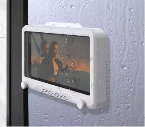 Universal Waterproof Phone Mount - Anti-Fog Shower Holder for MusicandMovies, Kitchen Shelf with Strong Suction, No Drilling Needed