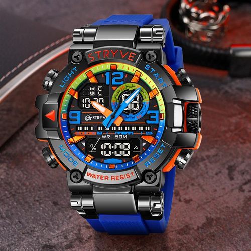 Men's Colorful Punk Style Quartz Watch, Multi.Functional Waterproof Dual Display Wristwatch, TrendyFashion Sport Watch, Birthday Gift with Gift Boxfashionable wristwatch multifunctional men