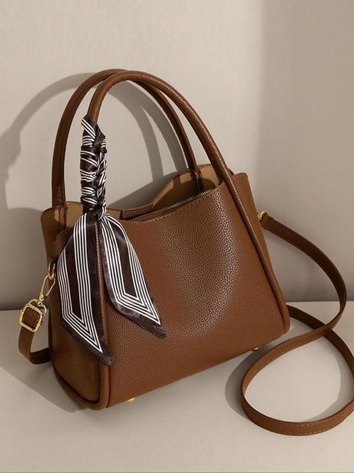 Women's Elegant Lychee Pattern Handbag with Twilly Scarf Decor, Trendy Versatile Crossbody Bag, Fashionable Shoulder Bag for Daily Use, Fashionable Unique Bags