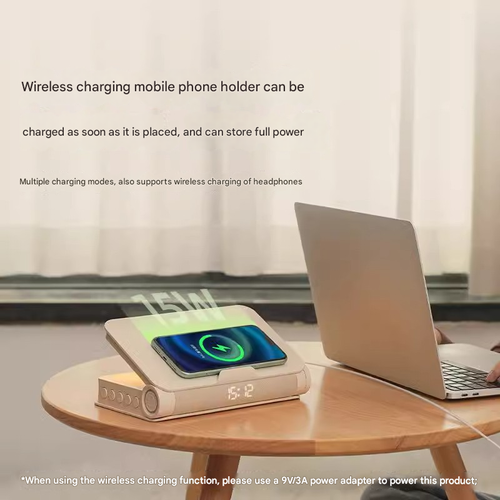 Sleep-Enhancing Multi-Functional Book Light Speaker - Bluetooth Night Light, Bedside Lamp with Light Wake-Up Alarm Clock, Wireless Phone Charger, Ideal Gift for Home Use