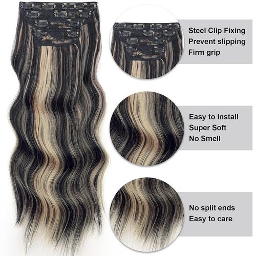 Vigorous Clip in Hair Extensions Long Wavy Synthetic Hairpieces,,Easy to Wear for Women Girls Daily Use Event Party Use