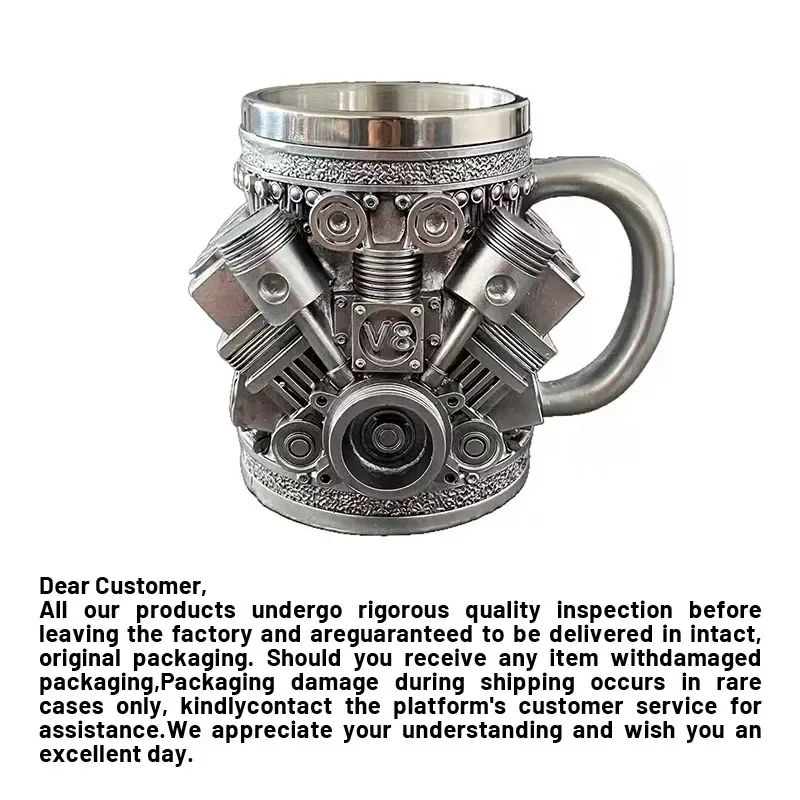 Personalized Stainless Steel Mug - V8 Engine Design, 10oz Handcrafted Durable & Stylish, Perfect for Car Enthusiasts,Coffee Cup,Birthday Present,Holiday Gift Reusable