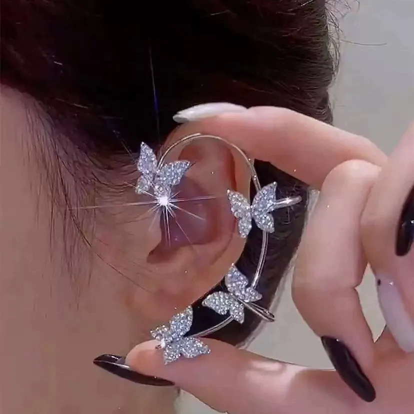 Sparkling Diamond Butterfly Earrings, Fashionable Daily Wear for Non-Pierced Ears, Trendy and Sweet Ear Clips