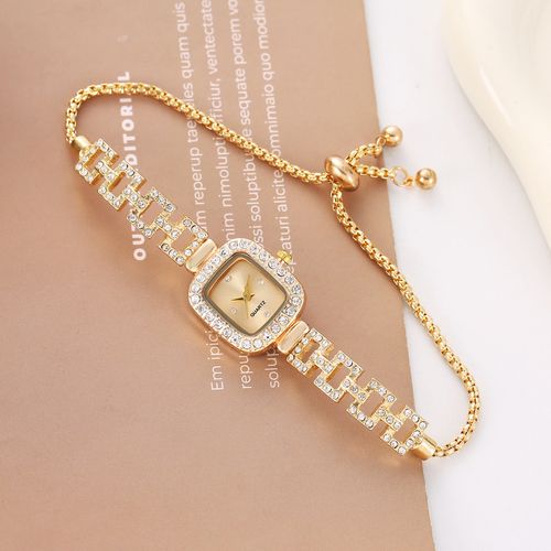 Women's Square Watch with Rhinestone Accents — Hip-Hop Style Quartz Watch (Features an Adjustable Strap). An elegant, square-dial fashion timepiece suitable for all seasons—part of our Rhinestone Collection. (Note: Watch box not included.)