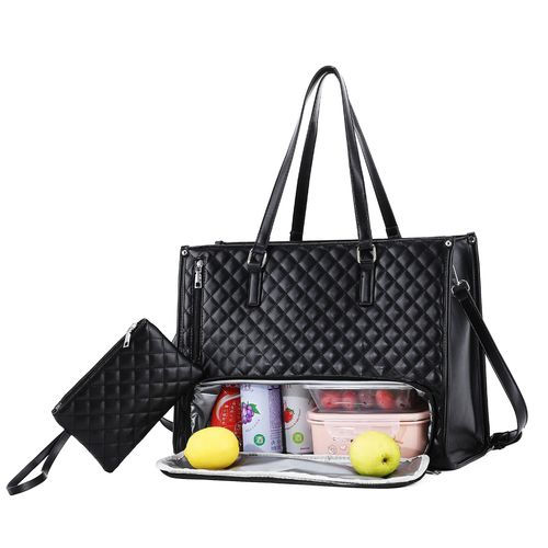 New Women's 2-in-1 Quilted Tote Handbag & Insulated Lunch Bag Combo - Large Capacity Crossbody Laptop Bag with Thermal Compartment