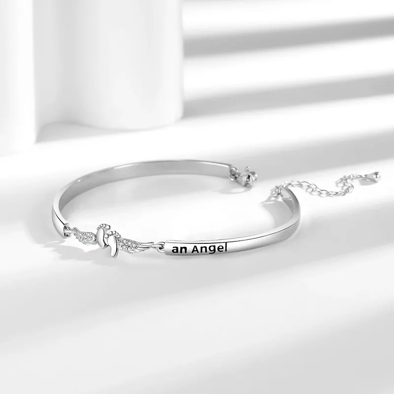Letter & Wing Design Cuff bracelet, Fashionable Jewelry for Women, Elegant All-match Fashion Accessories for Daily Wear, Personalized Angel Ring, Engraved Ring