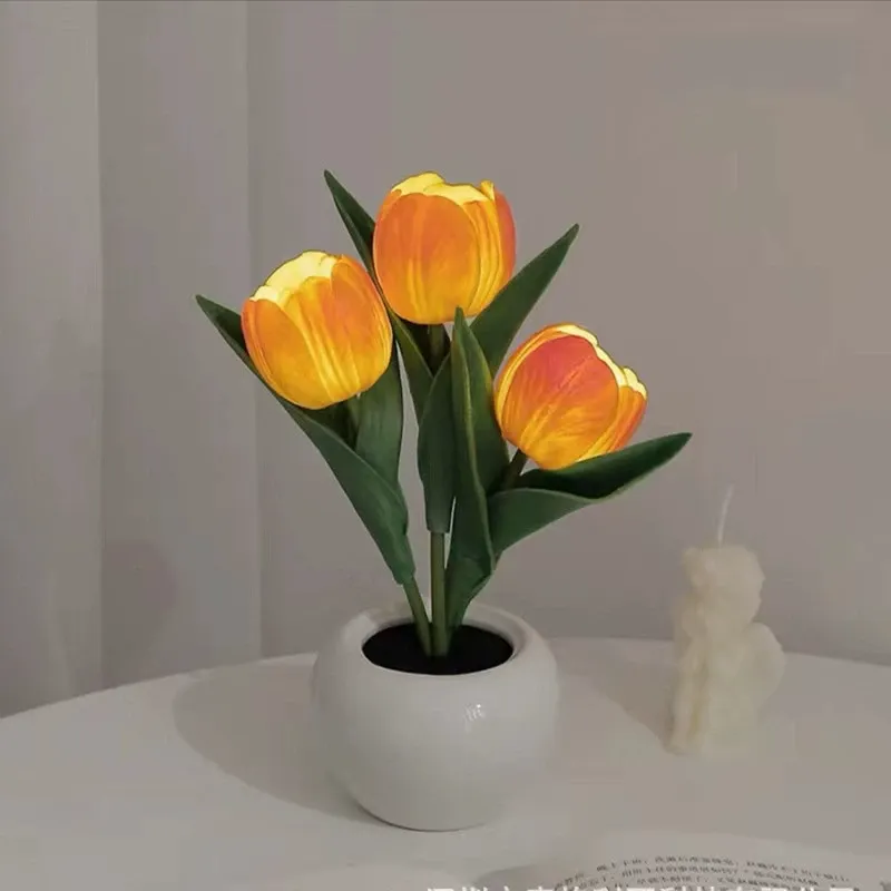 Tulip Lamp LED Simulation Tulip Nightlight with Vase Table Lamp Decoration Suitable for Home, Living Room, Tabletop Decoration, Holiday Gifts, Mood Decorative Lights