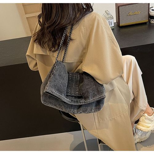 Women's Denim Shoulder Bag, Large Capacity Chic Chain Crossbody Strap Bag for Daily Used, Casual Trendy Versatile High-quality Daily Commuting Bag