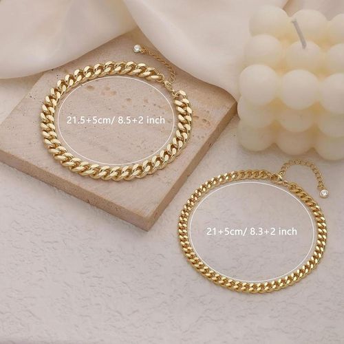 Chunky Cuban Link Chain Anklet for Women Waterproof Adjustable Length 8.5+2 Inch Fashion Chic Accessories Trendy Layered Anklet Set Jewelry Gift