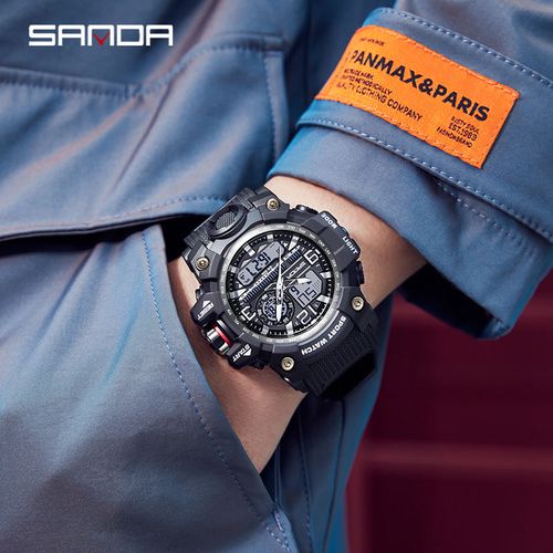 Men's Sporty Analog-Digital Quartz Watch, Fashionable Waterproof Watch with Luminous Display, Alarm and Calendar Functions, Multifunctional Watch with Box