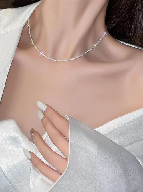 Sparkling Glittering Chain Necklace, Elegant Minimalist Women's Summer Accessories 2025 for Party, Daily, Back To School, Trendy All-match & Exquisite Jewelry for Anniversary Gift