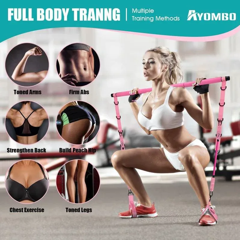 Pilates Bar Kit with Resistance Bands, Pilates Workout Equipment for Legs, Hip, Waist, Arm, Squats Exercise Equipment for Home Workouts, Adjustable 3-Section Pilates Bar Kit for Women & Men,Yoga