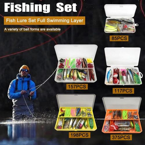 Artificial Fishing Lure Kit, 375pcs Fishing Lure Set, Fishing Gear Set, Fishing Accessories Including Spoon Lures, Soft Plastic Worms, Crankbait Jigs, Fishing Hooks