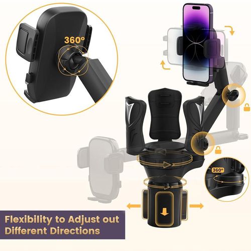 Car Cup & Phone Holder Adjustable Compatible with Most Bottles & Smartphones 360 Degree Rotation Car Accessories